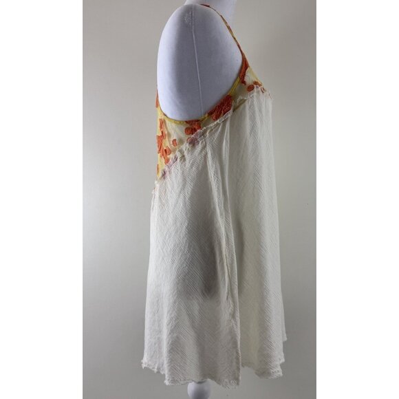 Free People Grecian Off White Gauze Yellow Orange Lace Tunic Tank Top Size M - Picture 5 of 12